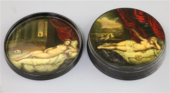 Attributed to Samuel Raven (1775-1847). A finely painted papier mache snuff box, decorated with The Miniature after 4in.